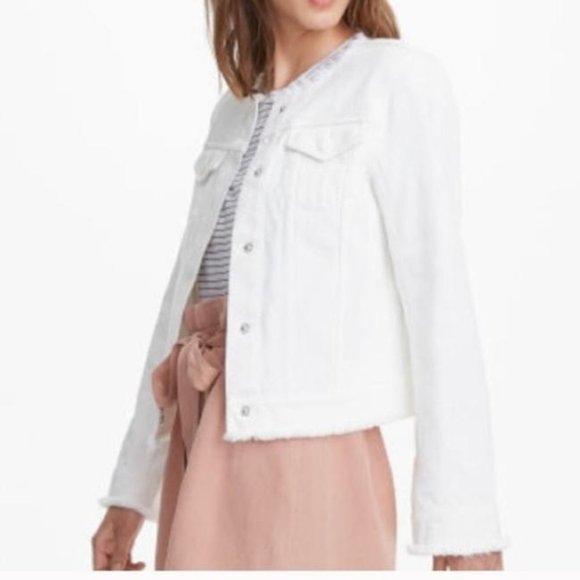 Club Monaco White Denim Frayed Jacket - Picture 3 of 12